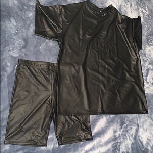 FashionNova Black 2pc Faux Liquid Leather Set